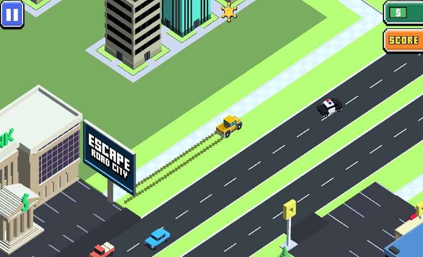 Smashy Road: Smashy Road arcade game with a pixelated car escaping police in a chaotic open-world city.