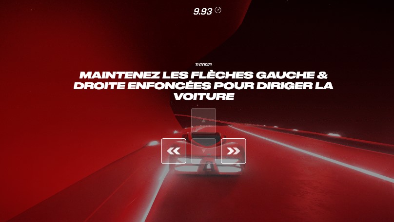 The Race minimalist driving game with sleek car on suspended red track